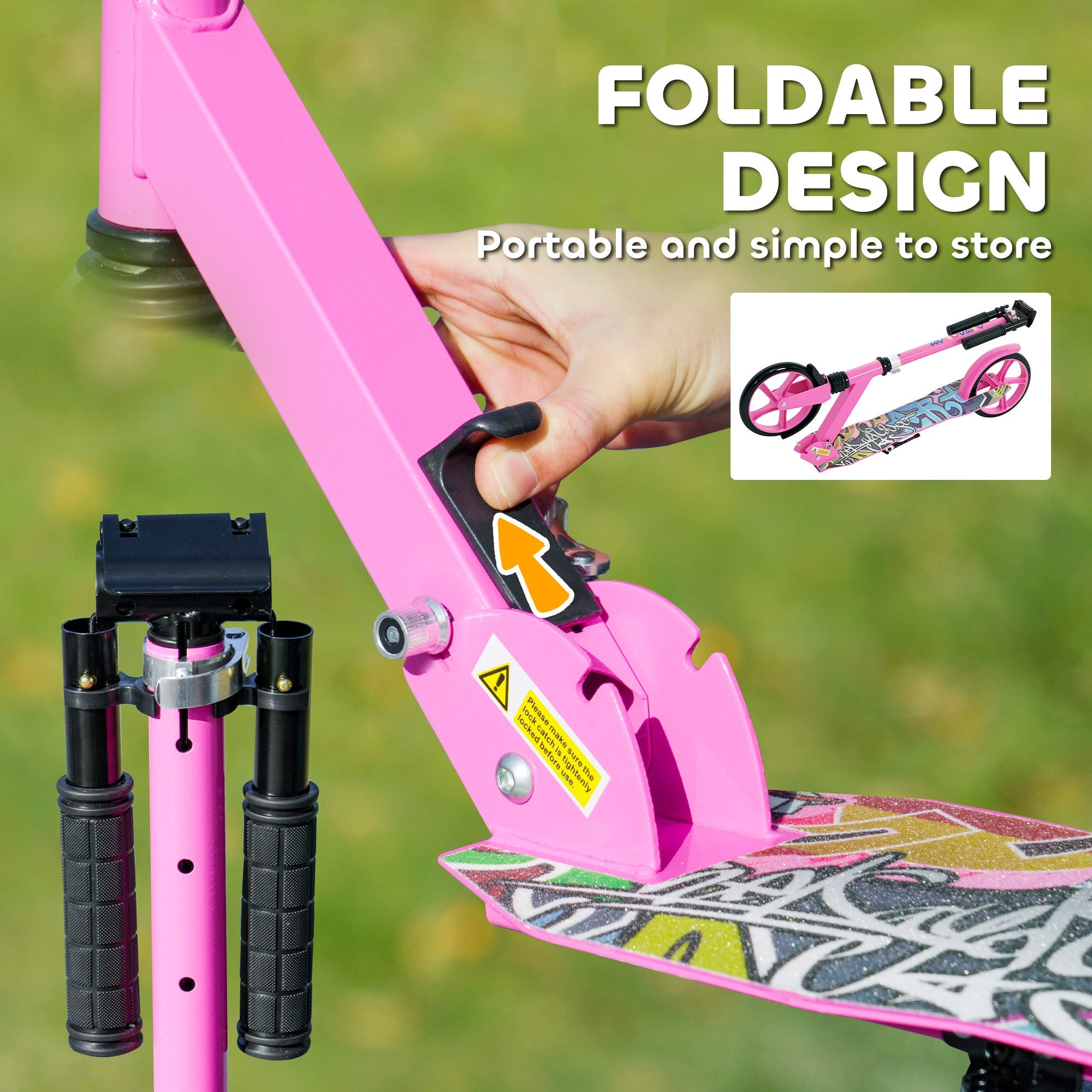 AIYAPLAY Foldable Kids Scooter with Adjustable Handlebar, 200mm Big Wheel, Rear Fender Brake, Gift for Ages 6-12 Years, Pink 