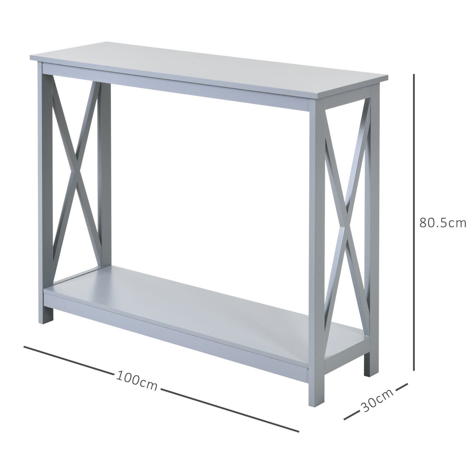HOMCOM Console Table Hallway Desk w/Storage Shelf, X Design for Living Room Entryway, Grey 