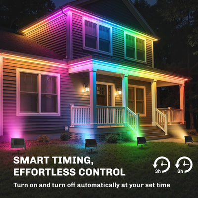 Outsunny 32W LED Floodlights, Linkable 4-Pack Landscape Lighting with Remote Control, RGB Colour Changing, UK Plug, Black 