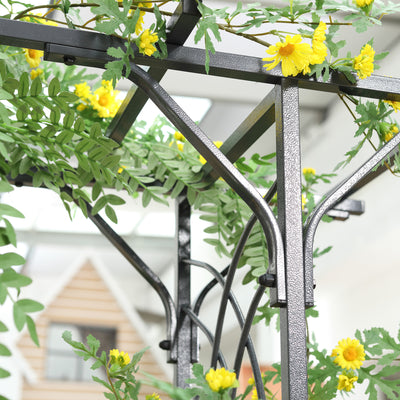 Outsunny 210cm Decorative Metal Garden Trellis Arch with Durable Steel Tubing & Elegant Scrollwork, Great for Weddings, Dark Gre 
