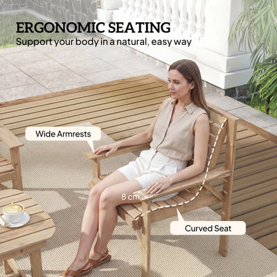 Outsunny 4 Piece Wooden Garden Furniture Set, Outdoor Garden Sofa Set with 2 Armchairs, Loveseat and Coffee Table, Natural Wood 