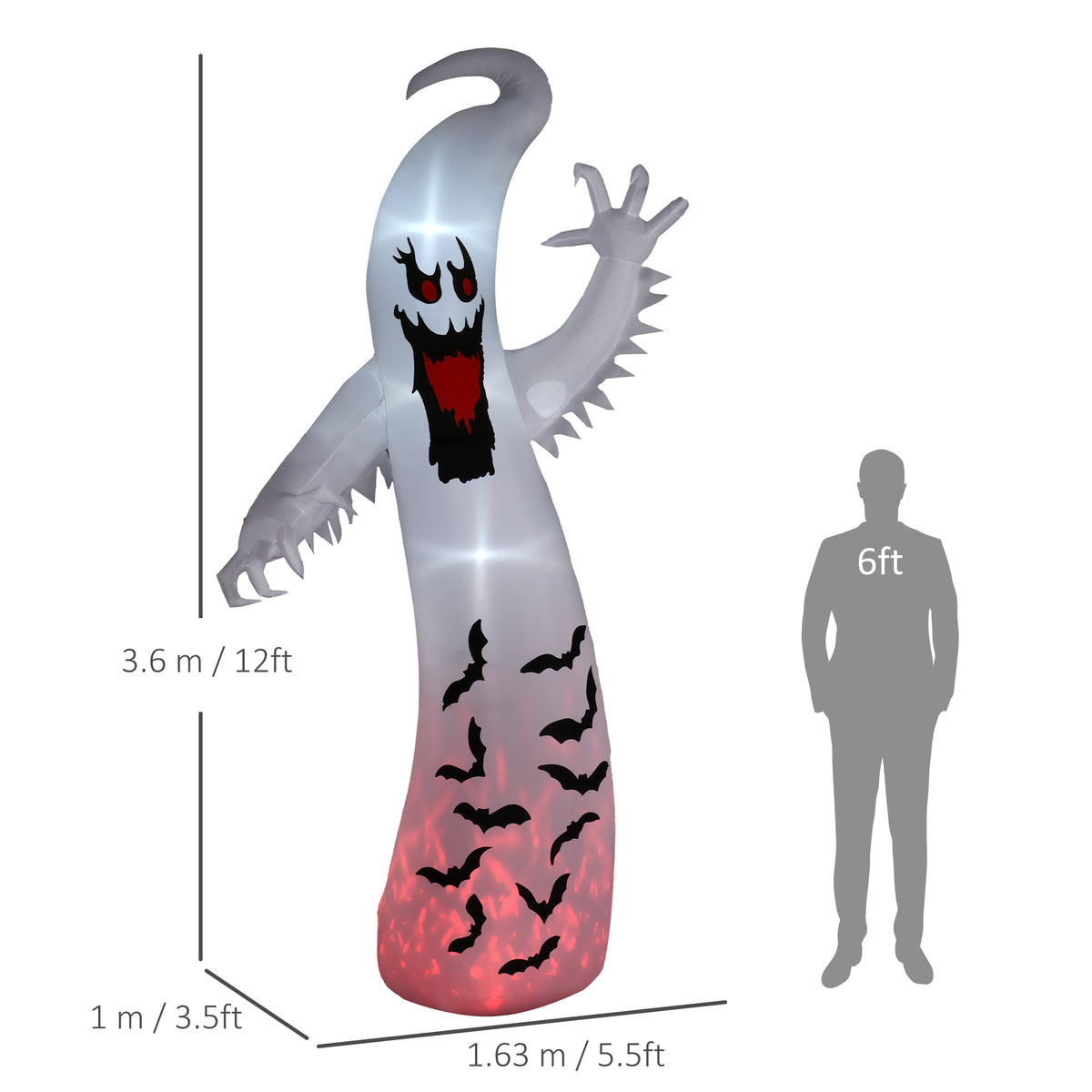 Outsunny 11.8ft Scary Inflatable Ghost Halloween Decoration, with Accessories 