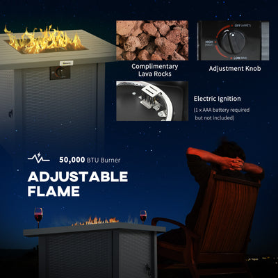 Outsunny Rattan-style Propane Gas Fire Pit Table with 40,000 BTU Burner, Square Smokeless Firepit Patio Heater with Thermocouple, Lava Rocks, Waterproof Cover, Spark Guard and Lid, Grey 