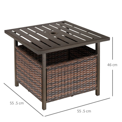 Outsunny Outdoor Rattan Wicker Patio Coffee Table w/ Umbrella Hole Suitable for Garden Backyard Brown 