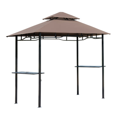 Outsunny 2.5M (8ft) New Double-Tier BBQ Gazebo Grill Canopy Barbecue Tent Shelter Patio Deck Cover - Coffee 