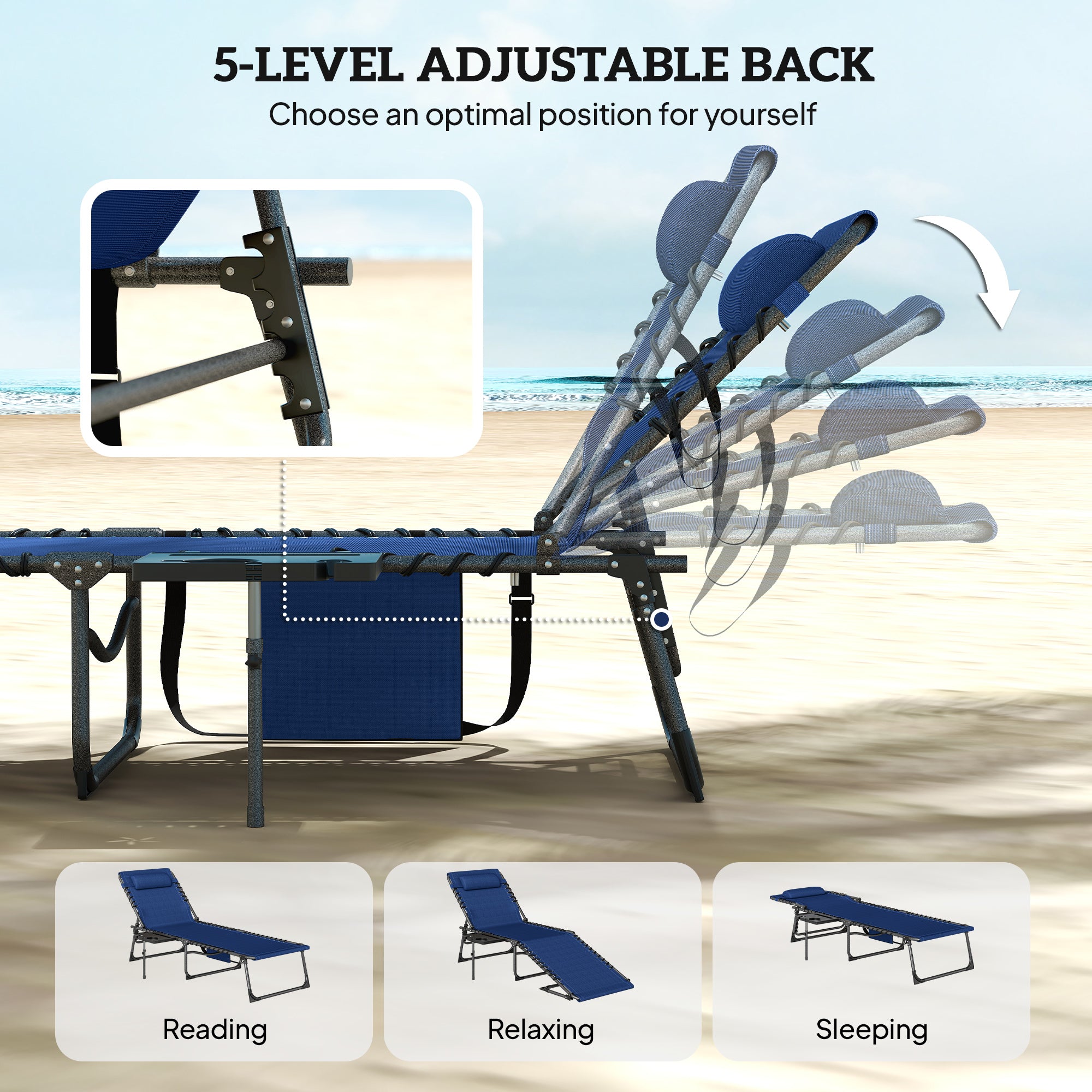 Outsunny Five-Position Reclining Sun Loungers Set of 2 - Dark Blue 