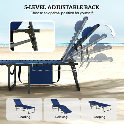 Outsunny Five-Position Reclining Sun Loungers Set of 2 - Dark Blue 