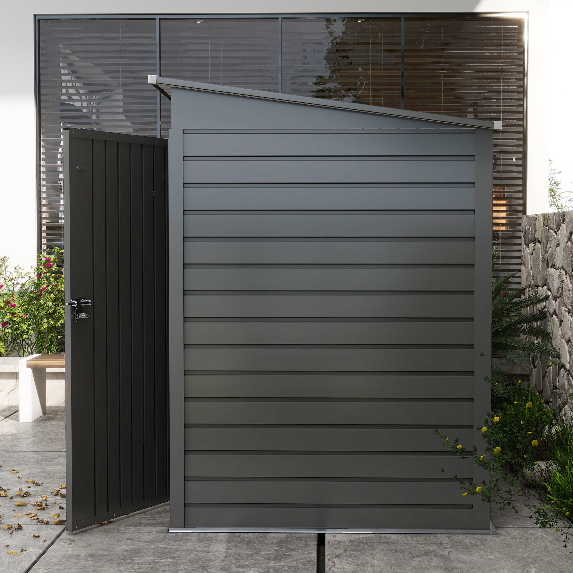 Outsunny 4 x 6ft Galvanised Metal Garden Shed, with Locking Door - Grey 
