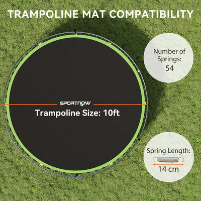 SPORTNOW Trampoline Replacement Mat with Spring Pull Tool, 54 V-Hooks, for 10ft Trampoline using 14cm Springs, Green 