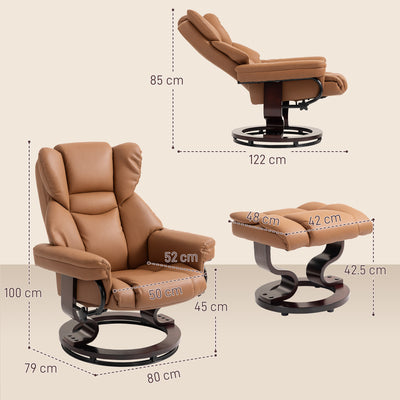 HOMCOM Faux Leather Reclining Chair and Footstool - Brown 