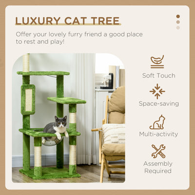 PawHut 142cm Cat Tree Tower, with Scratching Post, Hammock, Toy Ball, Platforms - Green 