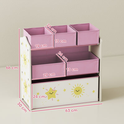 AIYAPLAY Kids Toy Storage Units, 3-Tier Toy Organiser Shelf with 6 Removable Boxes for Kids, Bedroom, Playroom, Pink 