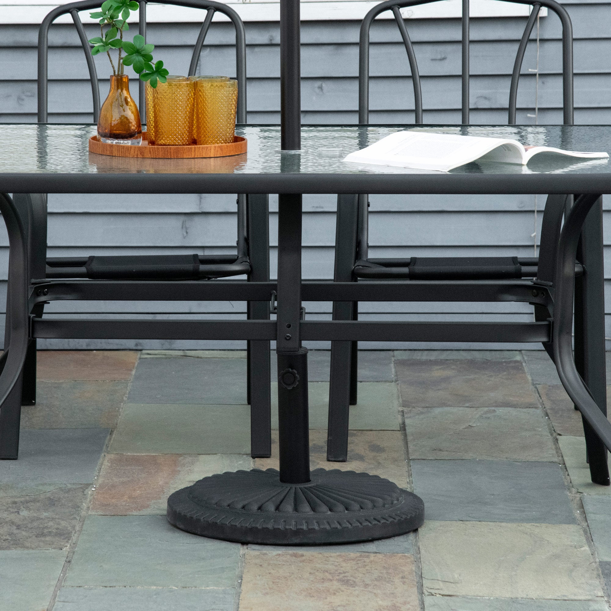 Outsunny 14kg Round Cement Parasol Base Umbrella Weight Stand Holder Fits Φ35mm,Φ38mm,Φ48mm Pole for Patio Outdoor Garden - Black 