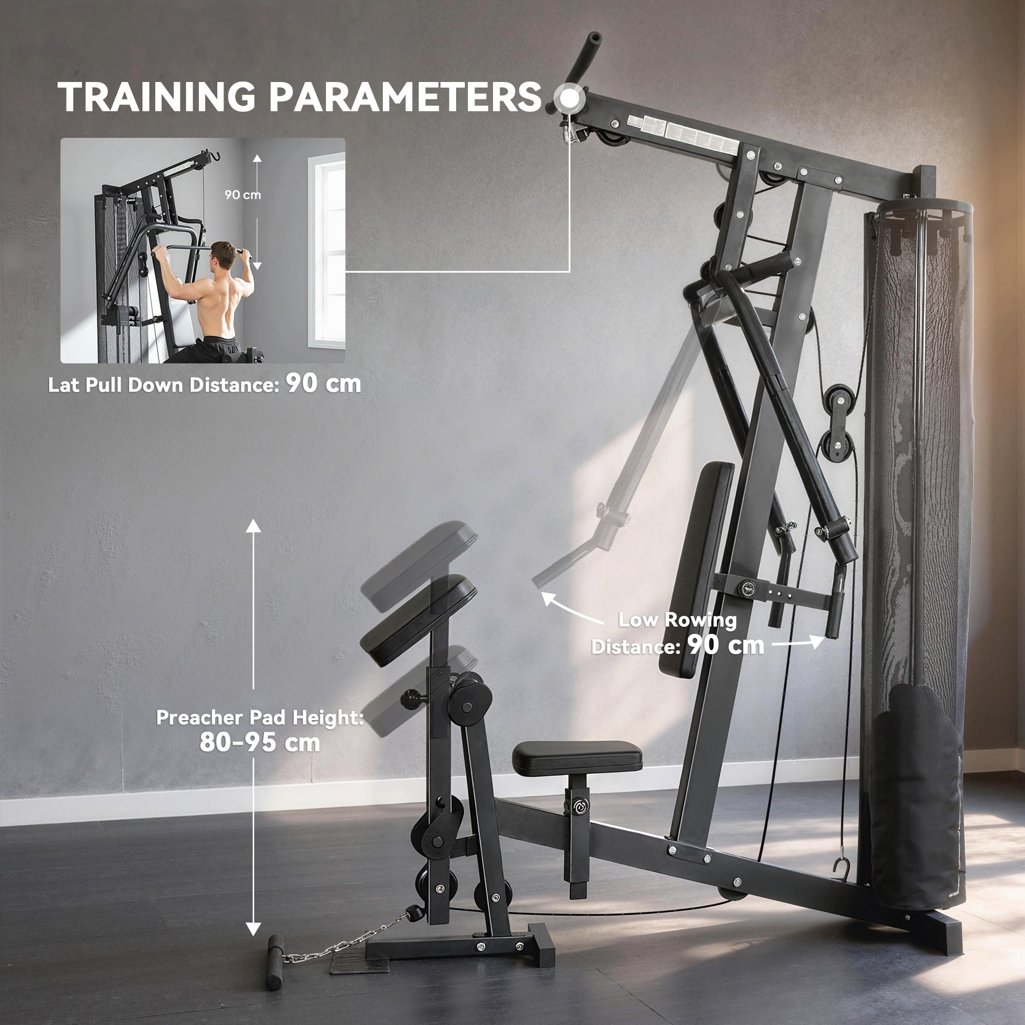 SPORTNOW Multi Gym with Adjustable Seat and Back, All in One Home Gym Machine with 45kg Weight Stack for Full Body Strength Training 