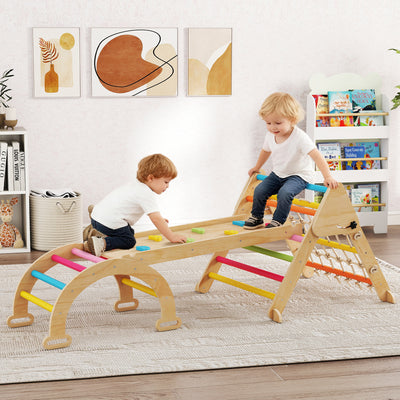 AIYAPLAY 8-in-1 Toddler Climbing Frame, Indoor Play Triangle Set with Slide, Arch and Triangle Ladder, Multicolour 