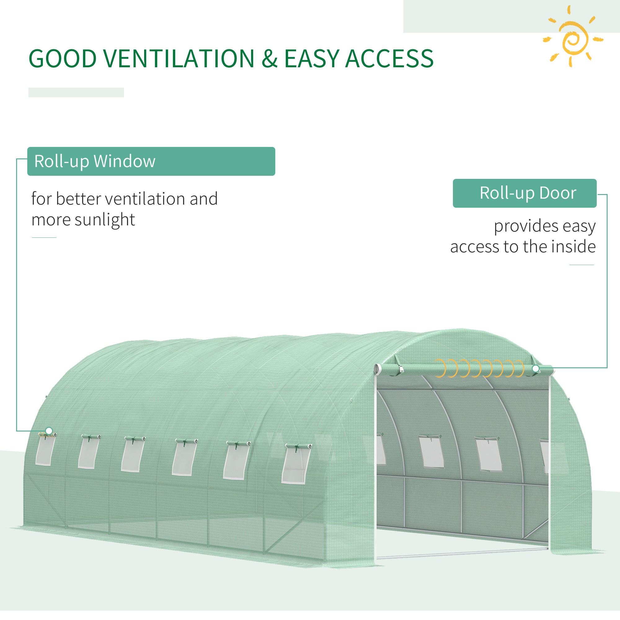 Outsunny 6 x 3 x 2 m Polytunnel Greenhouse with Roll-up Door and 12 Mesh Windows, Walk-in Garden Tunnel Warm House Tent with UV-resistant PE Cover and Galvanised Steel Frame, Green 