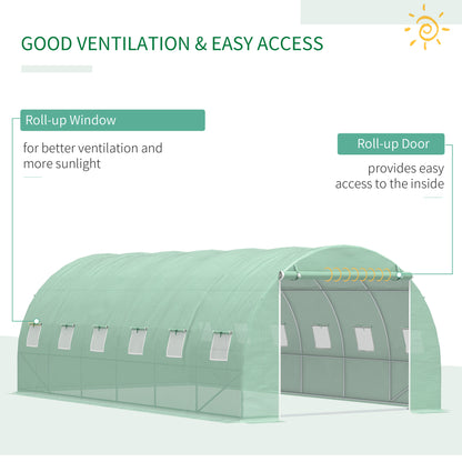 Outsunny 6 x 3 x 2 m Polytunnel Greenhouse with Roll-up Door and 12 Mesh Windows, Walk-in Garden Tunnel Warm House Tent with UV-resistant PE Cover and Galvanised Steel Frame, Green 