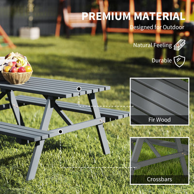 Outsunny 4 Seater Wooden Picnic Table Bench for Outdoor Garden or Patio with Parasol Cutout 150 cm Grey 