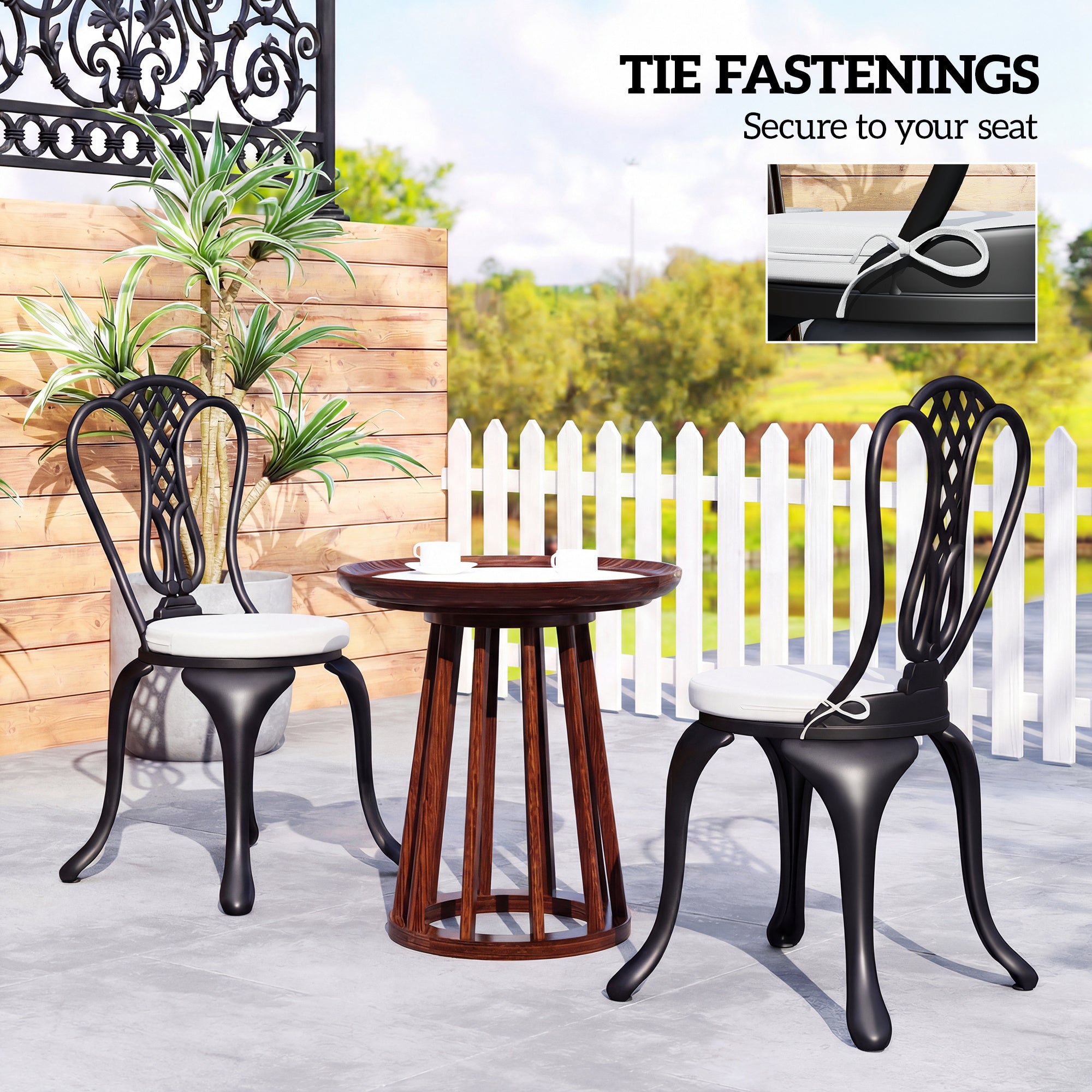 Outsunny Outdoor Bistro Chair Cushions Set of 4 with Removable Cover, 41 x 41 x 5 cm Round Seat Cushions with Ties, White 