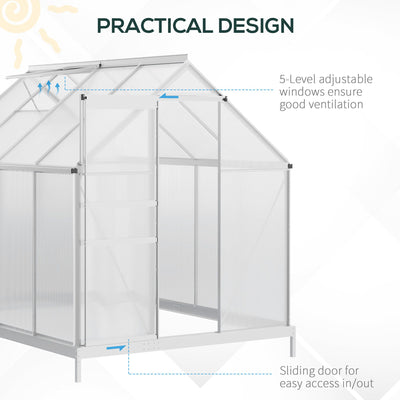 Outsunny 190 x 253 cm Walk-In Polycarbonate Greenhouse - Silver-Tone 