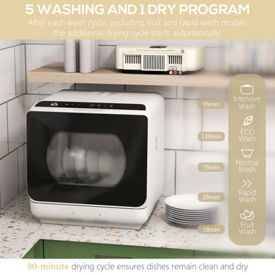 HOMCOM Multi-Program 6L Tabletop Dishwasher 