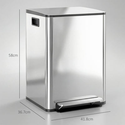 HOMCOM 40L Dual Compartment Stainless Steel Bin, with Deodoriser Holders - Silver Tone 