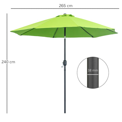 Outsunny 2.7M Garden Parasol Umbrella with Glass Fibre Ribs and Aluminium Frame, Tilting Sun Shade Shelter Canopy, Light Green 