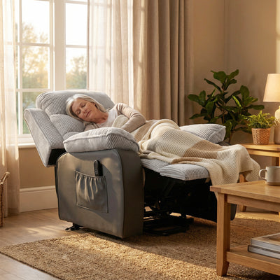 HOMCOM Overstuffed Corduroy Electric Lift Recliner Chair - Light Grey 