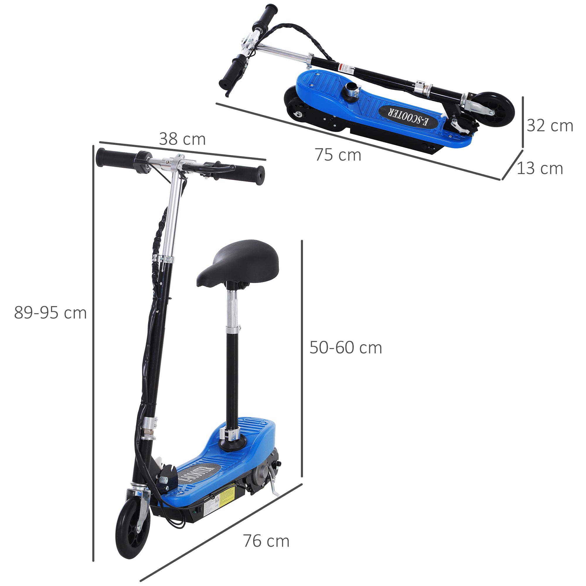 HOMCOM Foldable Electric Scooter for Kids 12V 120W W/Brake Kickstand -Blue 