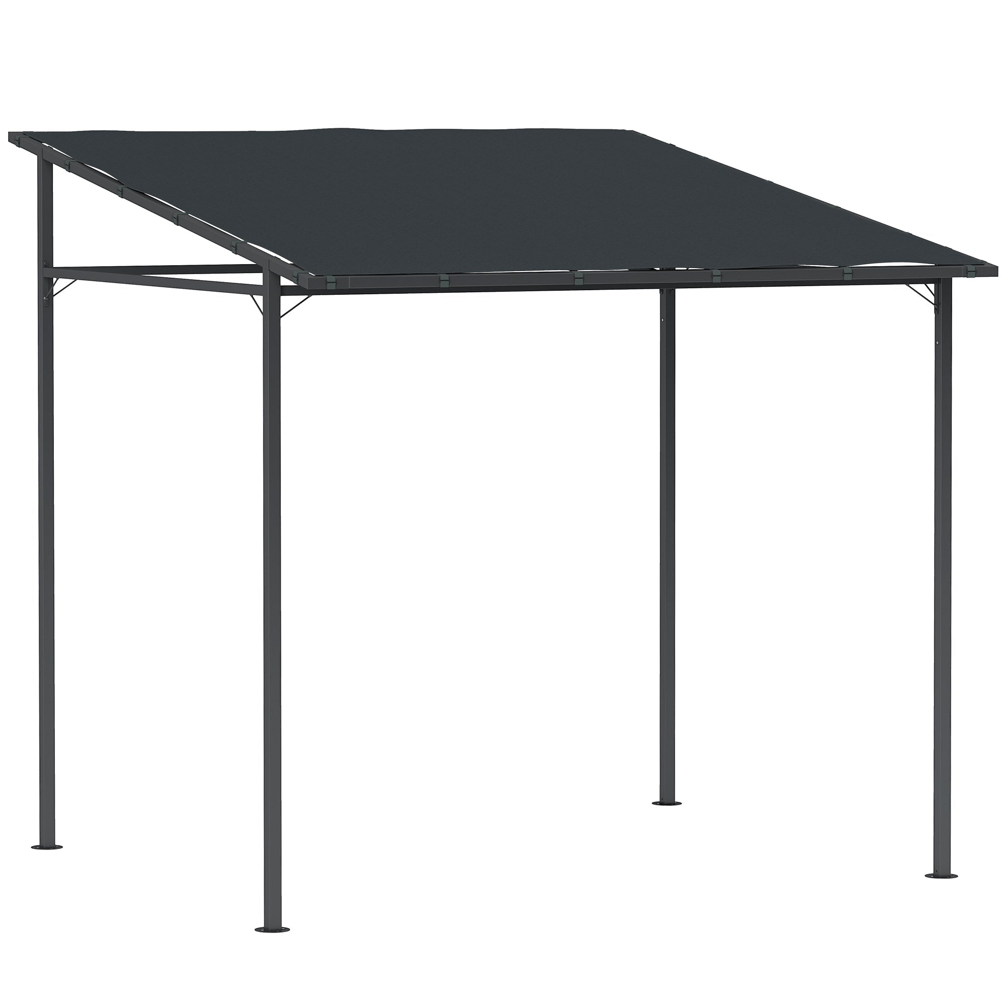 Outsunny 2.4 x 2.4 m Wall Mounted Pergola Gazebo with PA Coating Fabric and Metal Frame, UPF30+, Lean to Garden Gazebo, Wind Resistant Outdoor Sun Shade Shelter for Garden, Deck, Dark Grey 