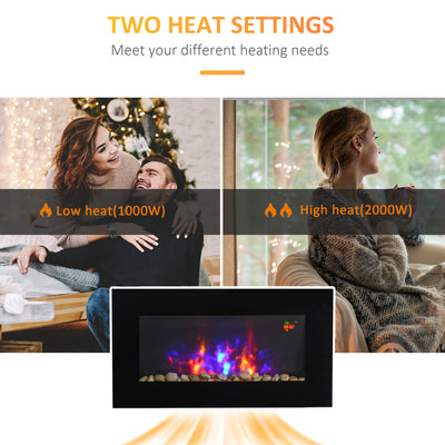 HOMCOM 1000W/2000W Electric Wall Fireplace w/ LED Flame Effect Timer Remote Sleek Stylish Safe Home Heating 20-25㎡ 
