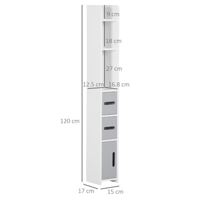 kleankin Modern Bathroom Storage Cabinet, Freestanding Tall Bathroom Cabinet with Open Shelves and 3 Cupboards with Door, for Bedroom Hallway, Grey 