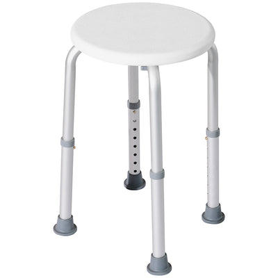 HOMCOM Shower Chair, Height Adjustable Aluminium Shower Stool with Non-Slip Feet for Disabled, Elderly, White 