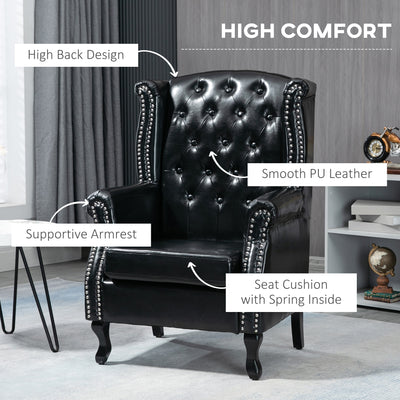 HOMCOM Wingback Accent Chair Tufted Chesterfield-style Armchair with Nail Head Trim for Living Room Bedroom Black 