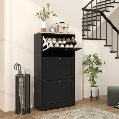 HOMCOM Modern Compact Three-Drawer Shoe Storage Cabinet - Black 
