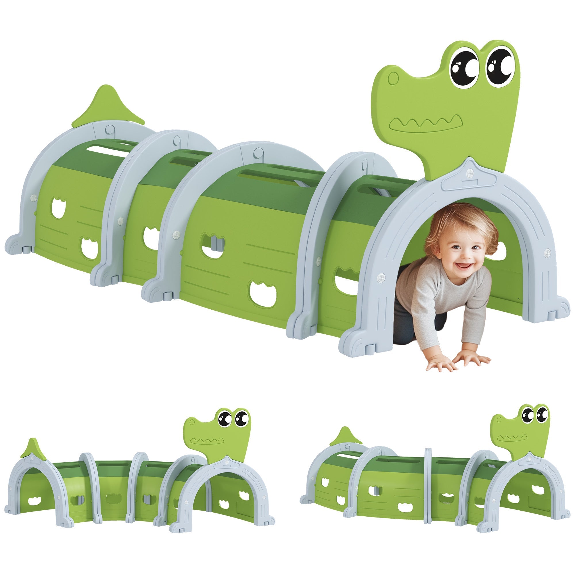 AIYAPLAY Crocodile Design Kids Play Tunnel for Ages 3-6 Crawl and Climb 