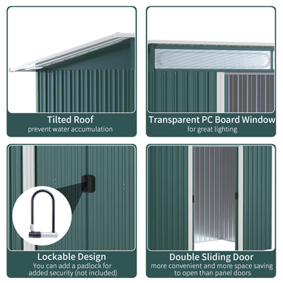 Outsunny Metal Garden Storage Shed, Tool Storage House with Double Sliding Doors and Lightsky Panels, 8.5 x 4ft 