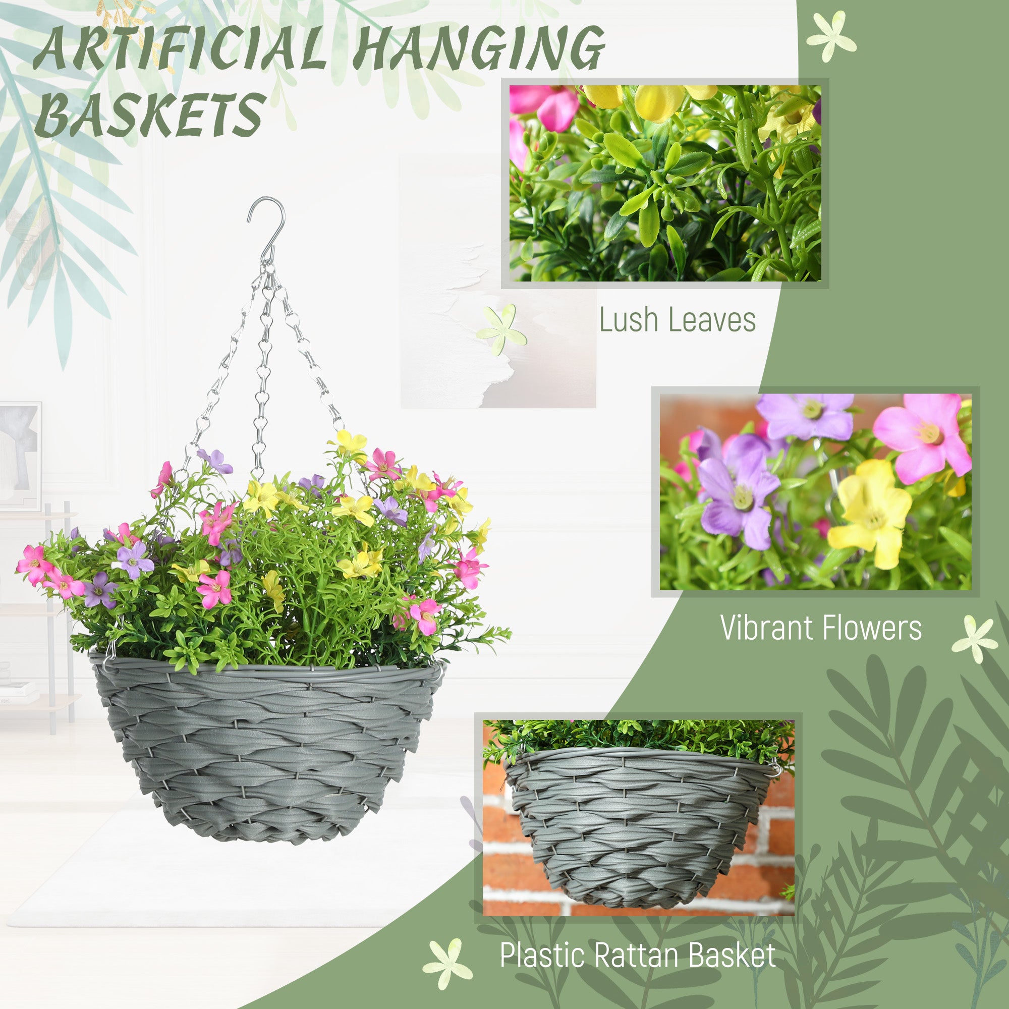 HOMCOM Set of 2 Artificial Hanging Cosmos Flowers - Multi-Colored 