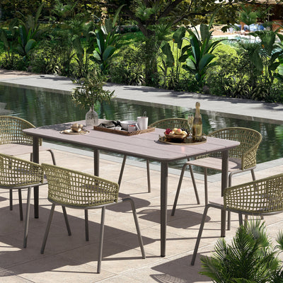 Outsunny Garden Table, Outdoor Dining Table for 6 People, 160 x 90 x 74 cm, with Rust Resistant Metal Frame, WPC Top, for Balcony, Terrace, Light Grey 