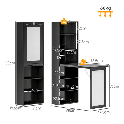 HOMCOM Three-Part Work Desk, with Storage and Writing Board - Black 