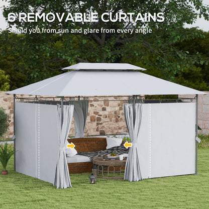Outsunny 3 x 4m Metal Frame, Two-Tier Roof Gazebo - Dark Grey 