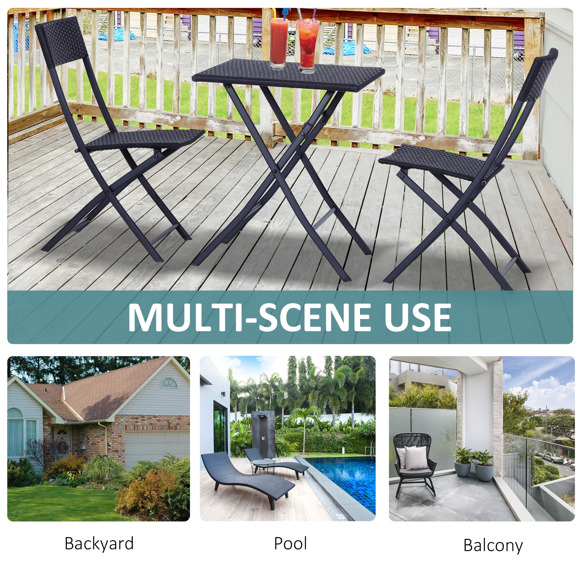 Outsunny 2-Seater Rattan Furniture Set-Black 