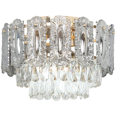 HOMCOM Chandelier Ceiling Light, 3-Light Flush Mount Fixture with Dual Crystal and Smoke Glass Shade, 40 cm LED Ceiling Light for Living Room Bedroom, 3 E14 Sockets, Bulbs Not Included, Gold Tone 