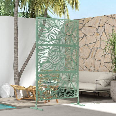 Outsunny Metal Decorative Privacy Screen Outdoor Divider, Green Leaf 