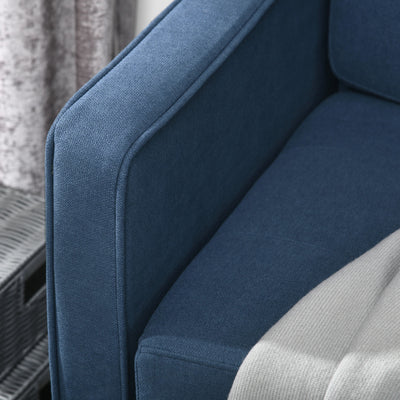 HOMCOM Modern Loveseat Sofa, Compact 2 Seater Sofa with Hidden Storage, 117cm Tufted Cotton Couch with Wood Legs, Blue 