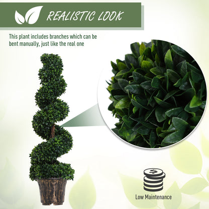 Outsunny Set of 2 Artificial Boxwood Spiral Topiary Trees Potted Decorative Plant Outdoor and Indoor Décor 120cm 