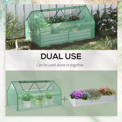 Outsunny Raised Garden Bed with Greenhouse, Steel Planter Box with Plastic Cover, Roll Up Window, Dual Use for Flowers, Vegetables, Fruits and Herbs, 185L x 95W x 92H cm, Green 