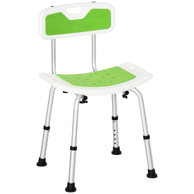 HOMCOM Shower Stool with Backrest, Height Adjustable Shower Chair with Anti-slip Foot Pads, Shower Head Holder, Green 
