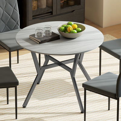 HOMCOM Dining Table, Round Kitchen Table with Black Legs, Anti-slip Foot Pads for Living Room, Dining Room 90 x 76 cm, Grey 