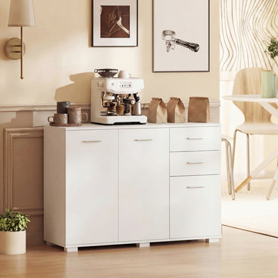HOMCOM Sideboard, Modern Storage Cabinet with 2 Drawers, 3 Doors and Adjustable Shelves, White 